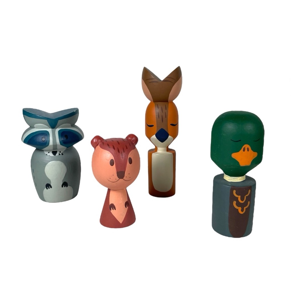NWT Crate & Barrel set of 8 hand crafted wooden forest animals - Picture 4 of 5